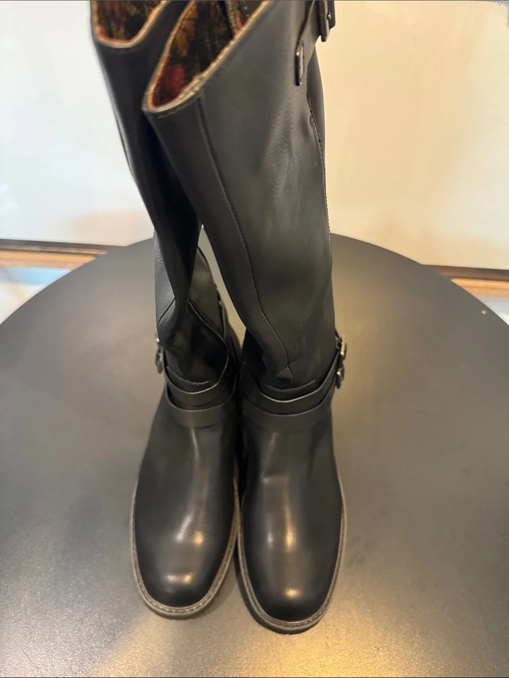 Classic Black Knee-High Buckle Korks Boots